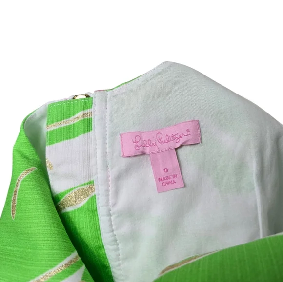 Lilly Pultizer Delia Resort Green White Gold Shimmer dress 0 - Picture 6 of 8